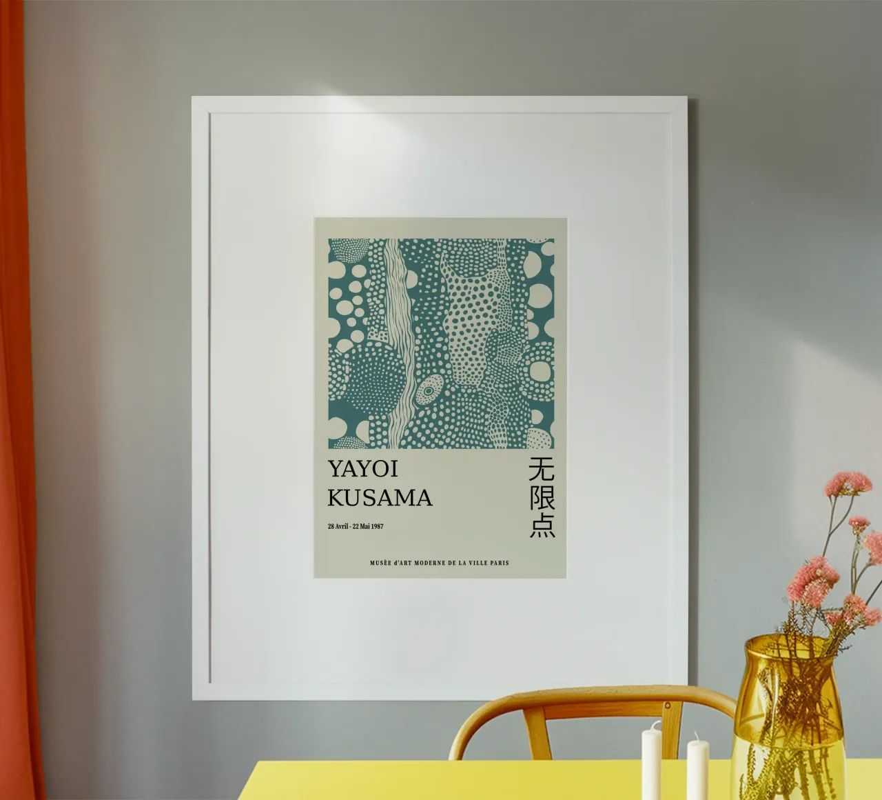 Yayoi Kusama Teal Dots, Unendliche Netze Druck Hahnemühle von Bakara