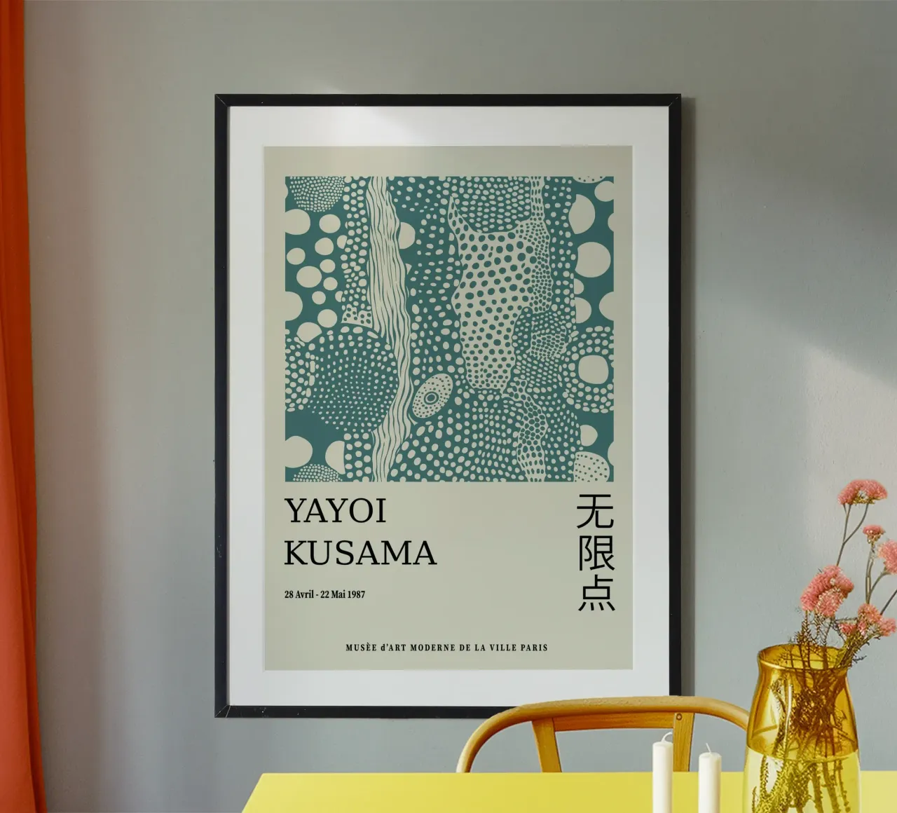 Yayoi Kusama Teal Dots, Unendliche Netze Druck Hahnemühle von Bakara