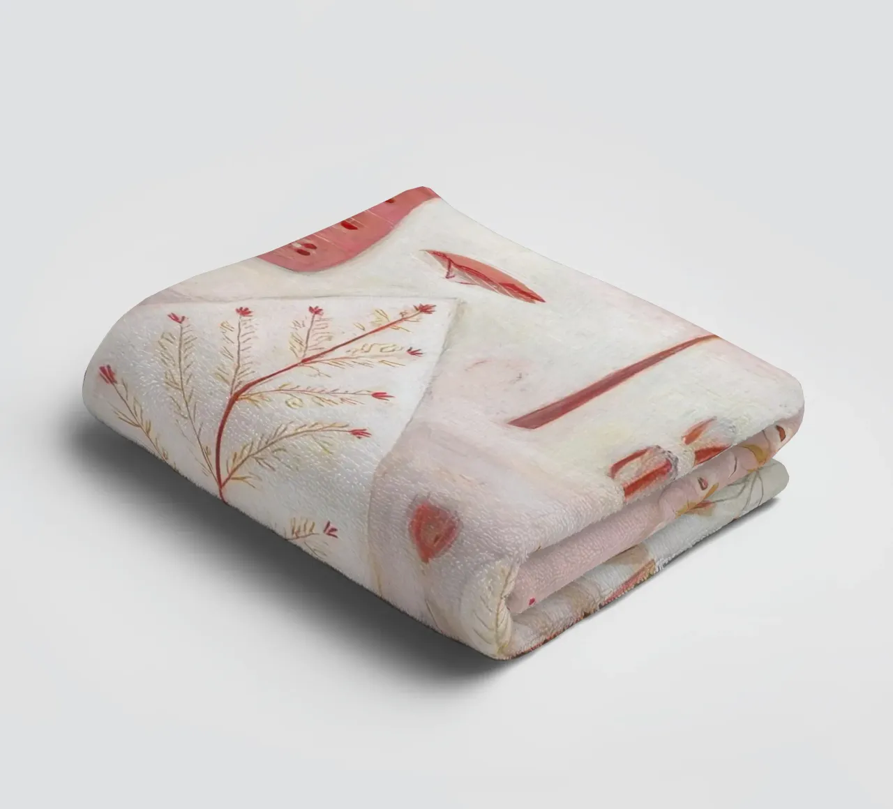 Whimsical Forest with Deer and Birds in Soft Pink Tones towel by Artbyvo