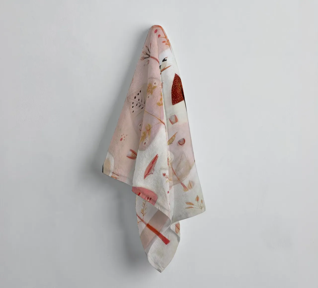 Whimsical Forest with Deer and Birds in Soft Pink Tones towel by Artbyvo