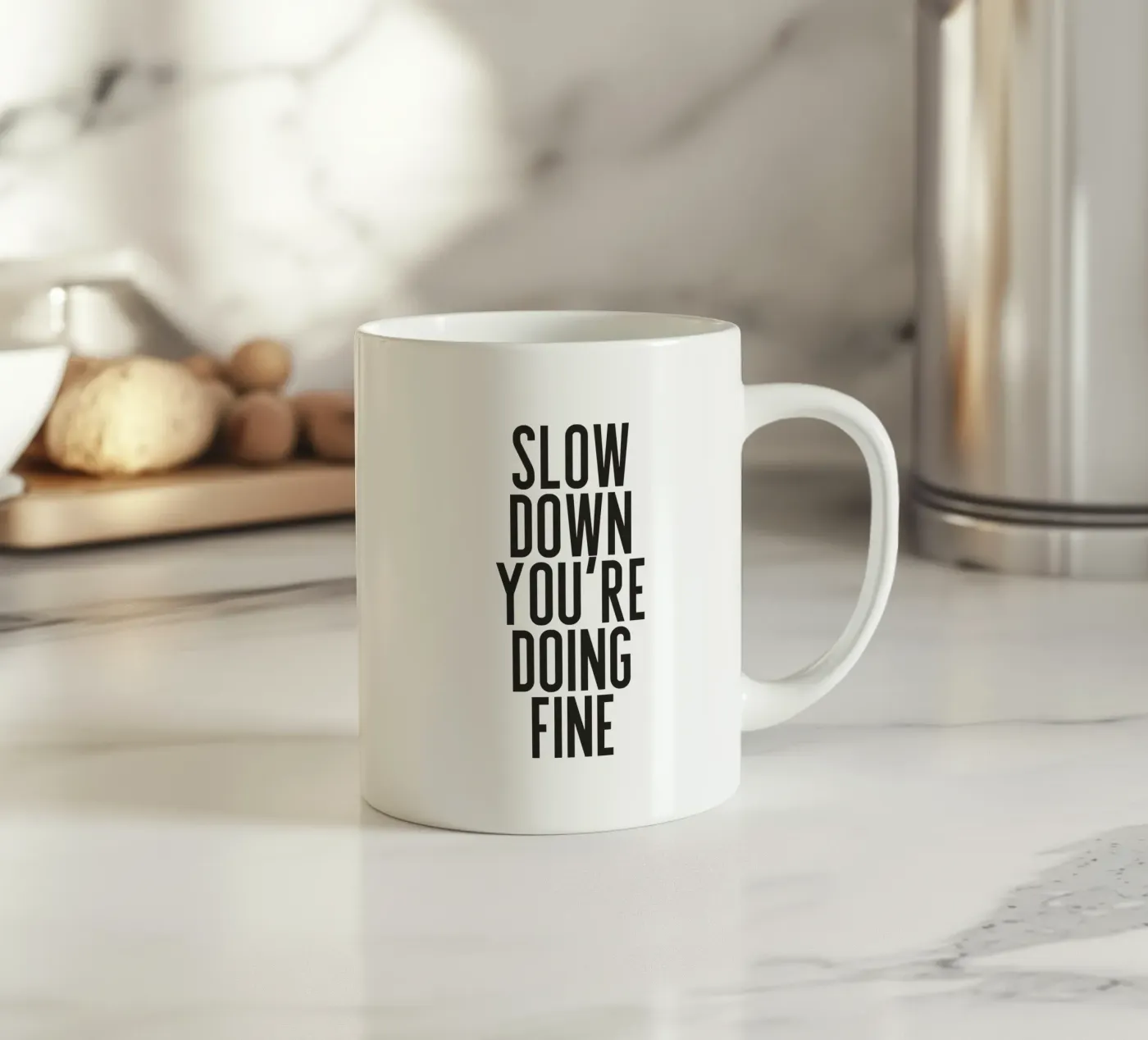 Slow Down ceramic mug by PurePeachStudio