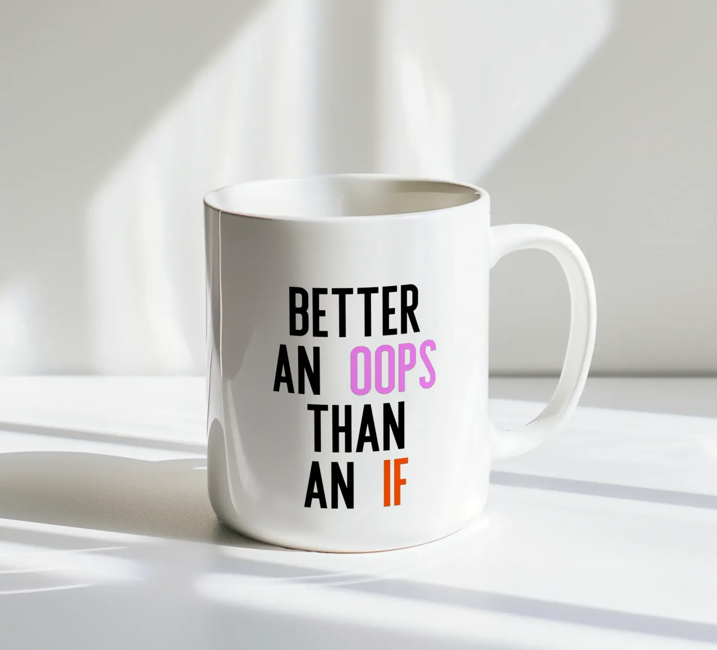 Better Oops ceramic mug by PurePeachStudio