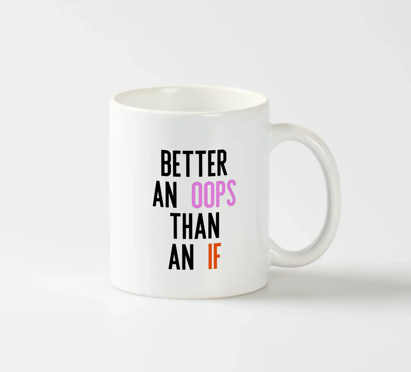 Better Oops ceramic mug by PurePeachStudio