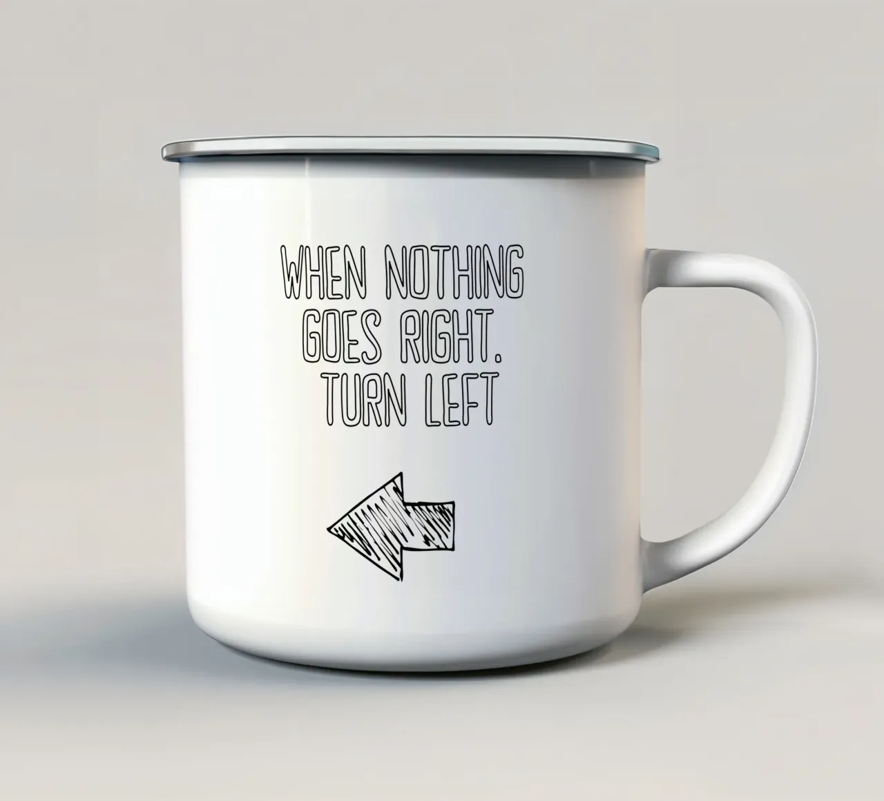 Turn Left tazza in smalto da PurePeachStudio