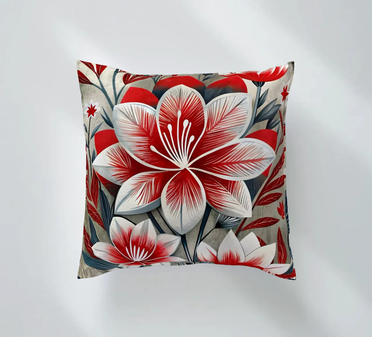 Astratto floreale rosso e bianco cuscino da Artistic-shop