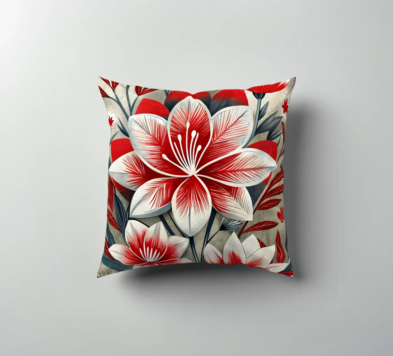 Astratto floreale rosso e bianco cuscino da Artistic-shop