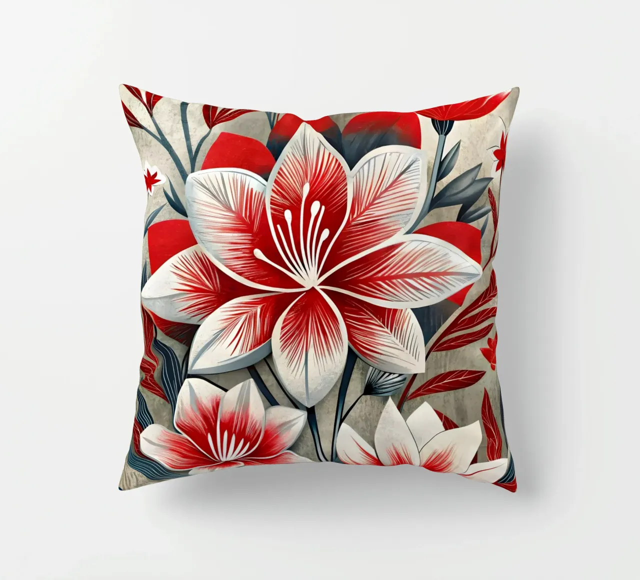 Astratto floreale rosso e bianco cuscino da Artistic-shop
