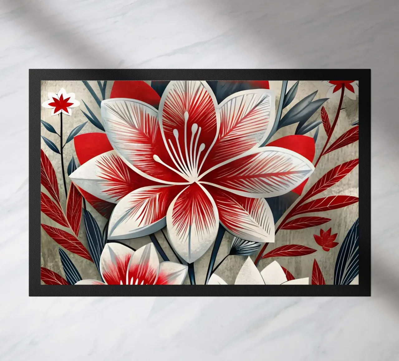 Astratto floreale rosso e bianco zerbino da Artistic-shop