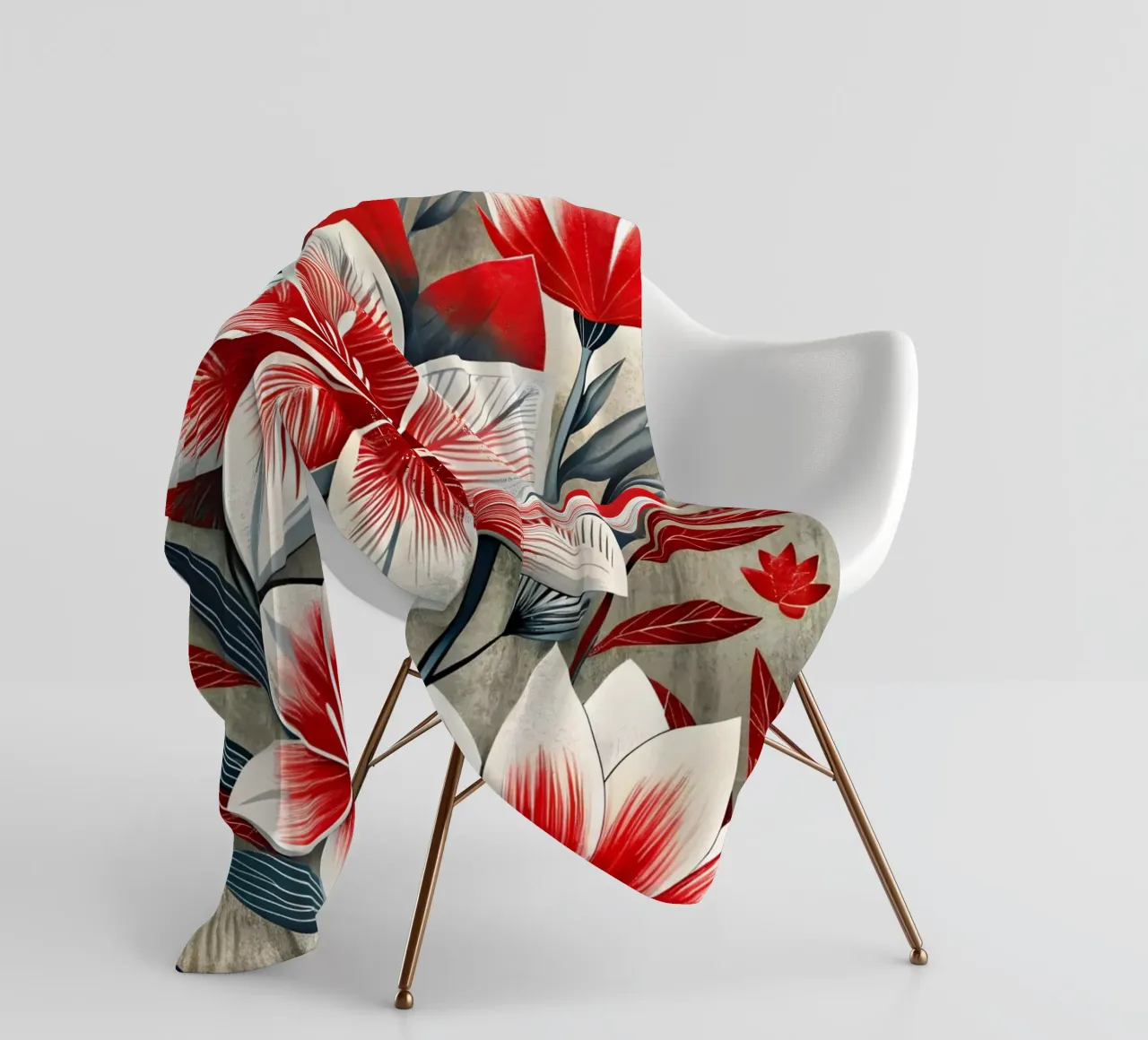 Astratto floreale rosso e bianco coperta in pile da Artistic-shop
