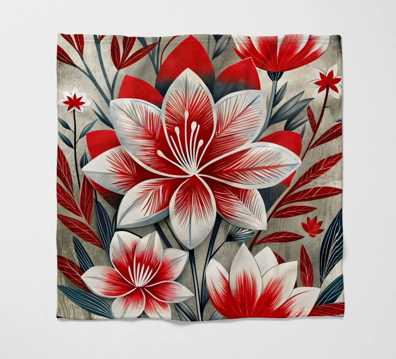 Astratto floreale rosso e bianco coperta in pile da Artistic-shop