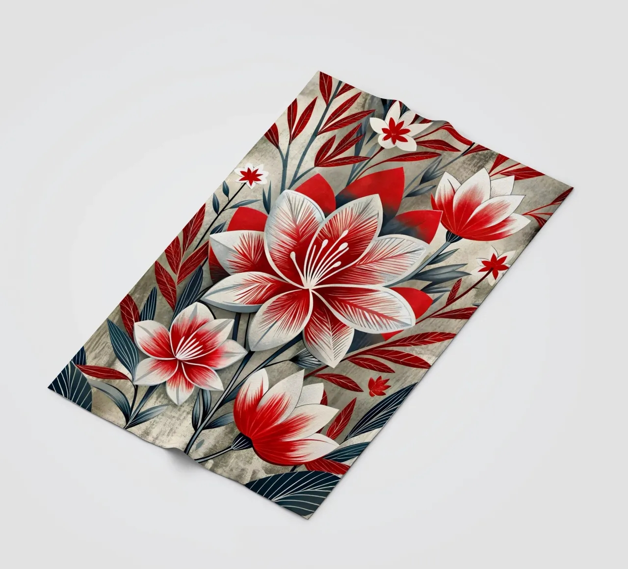 Astratto floreale rosso e bianco coperta in pile da Artistic-shop