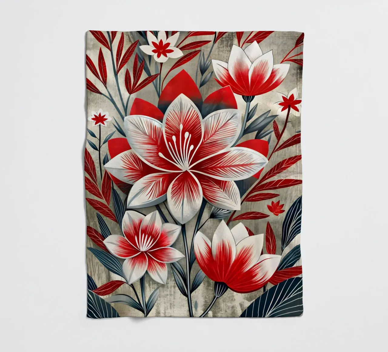 Astratto floreale rosso e bianco coperta in pile da Artistic-shop
