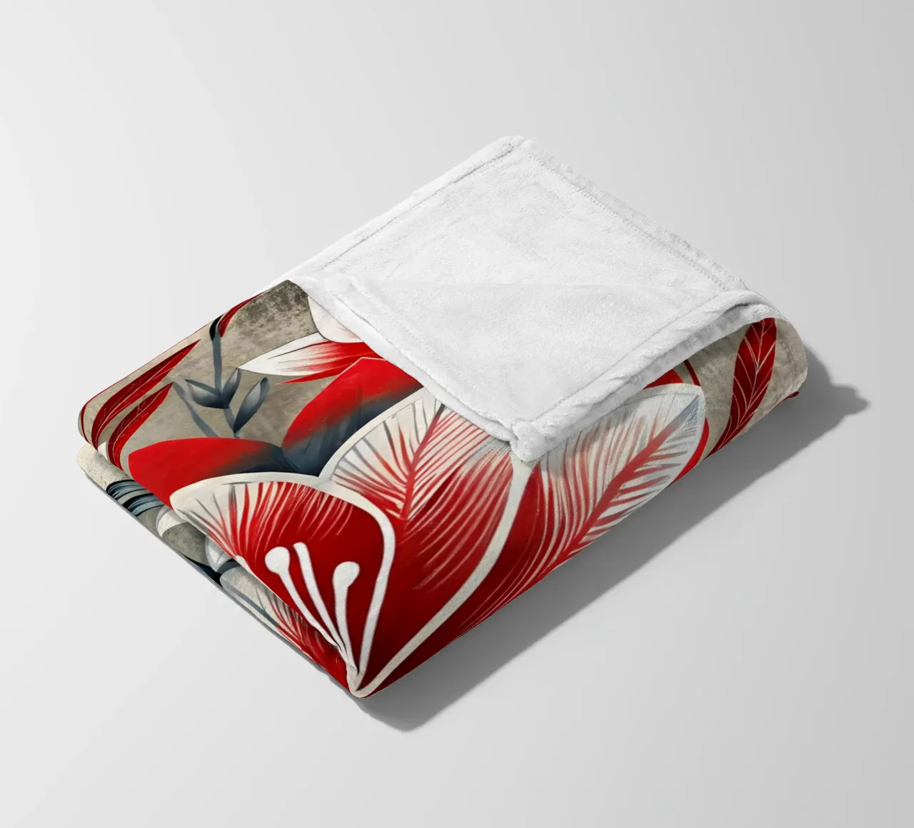 Astratto floreale rosso e bianco coperta in pile da Artistic-shop