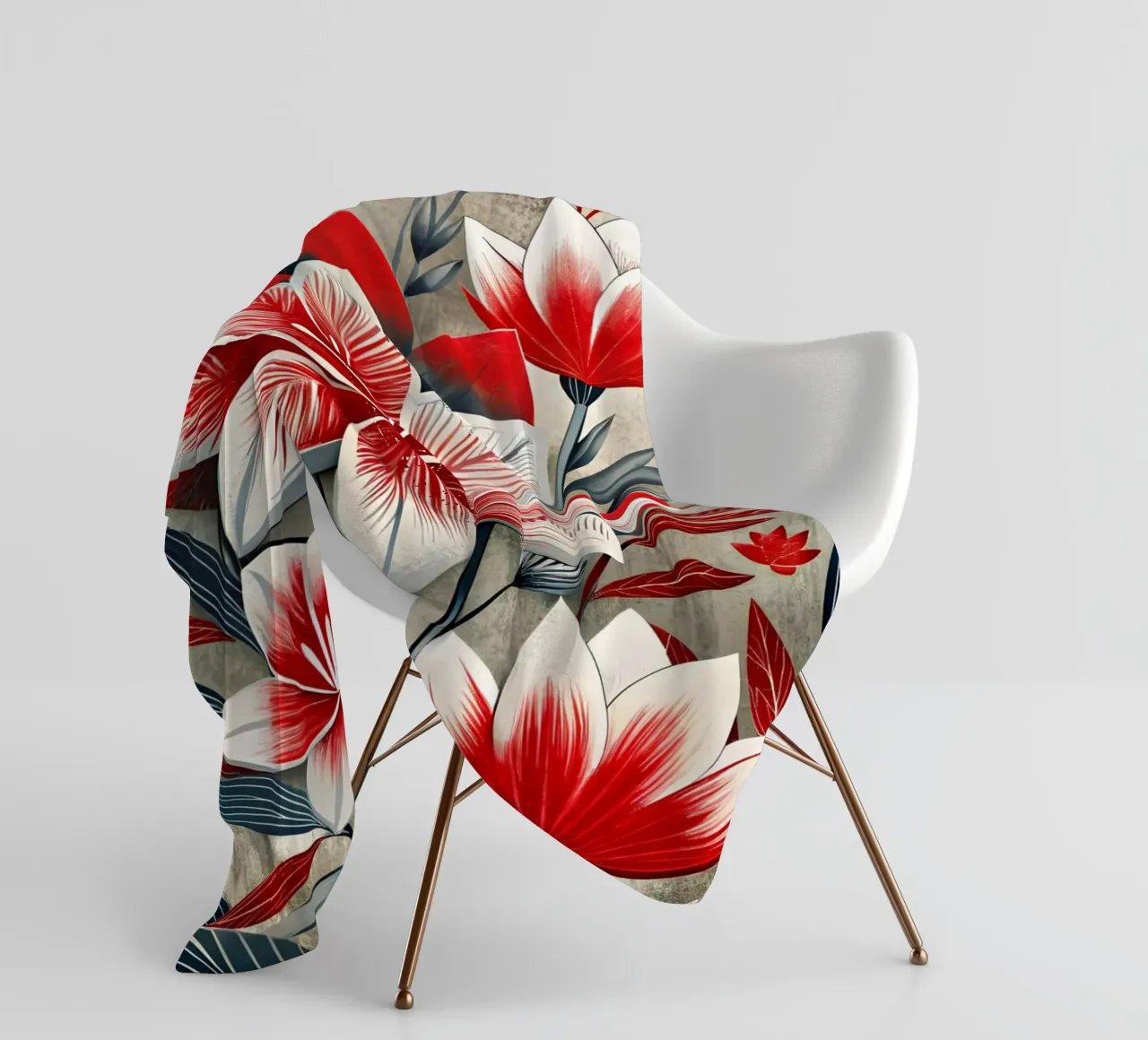 Astratto floreale rosso e bianco coperta in pile da Artistic-shop