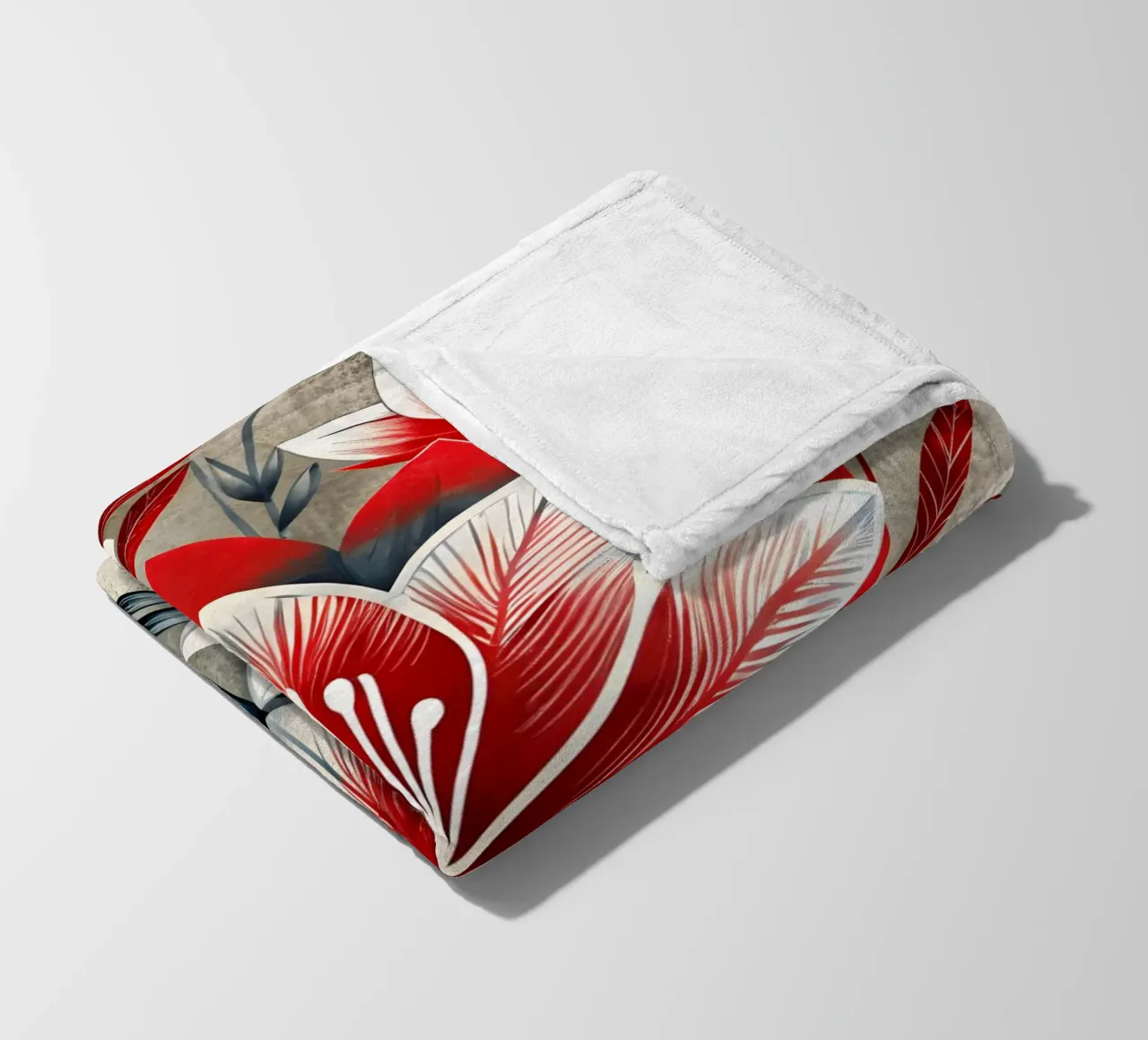 Astratto floreale rosso e bianco coperta in pile da Artistic-shop