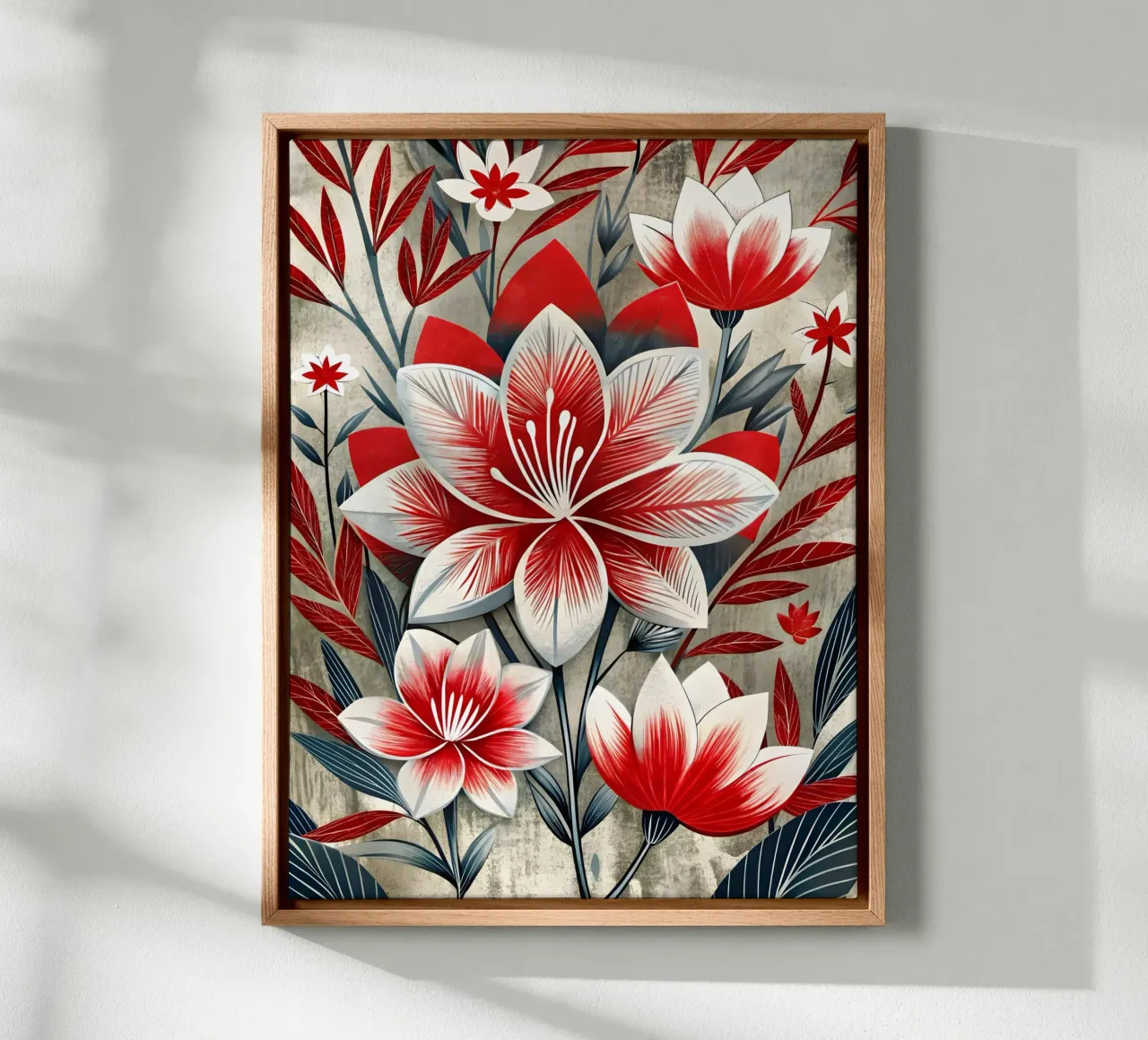 Astratto floreale rosso e bianco tela con Cornice a cassetta da Artistic-shop