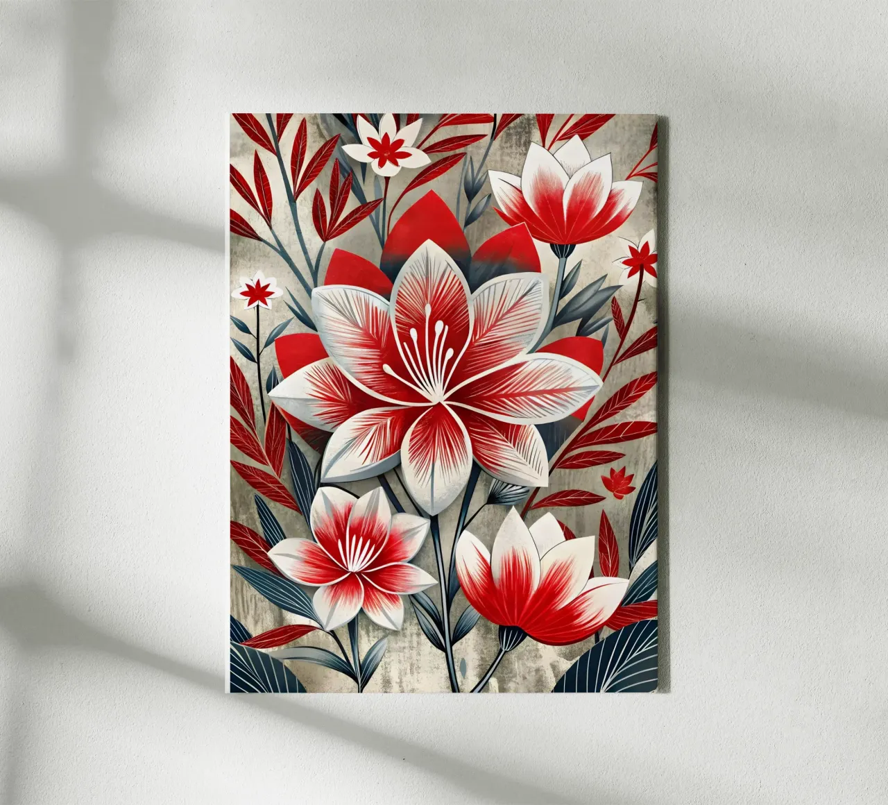 Astratto floreale rosso e bianco tela con Cornice a cassetta da Artistic-shop