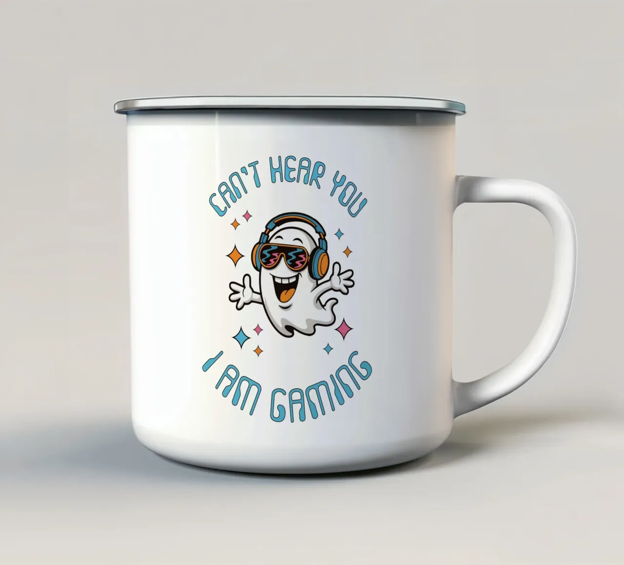 CAN’T HEAR YOU – I AM GAMING - Ghost tazza in smalto da studiovinja