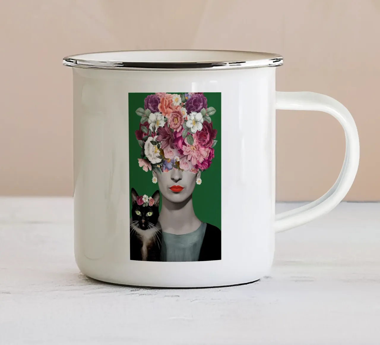 Frida rosa-verde Floreale tazza in smalto da Carinaprint