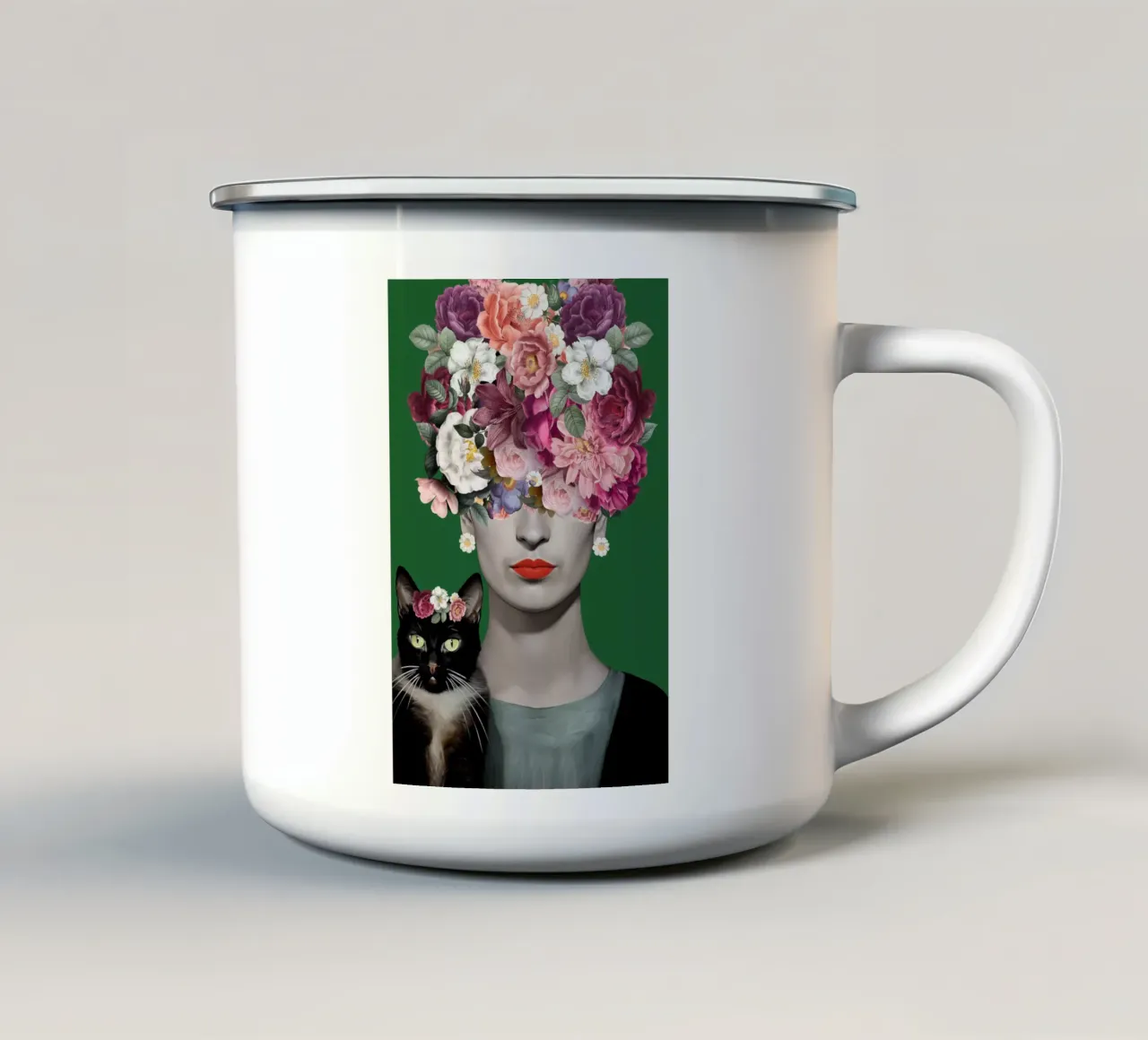 Frida rosa-verde Floreale tazza in smalto da Carinaprint