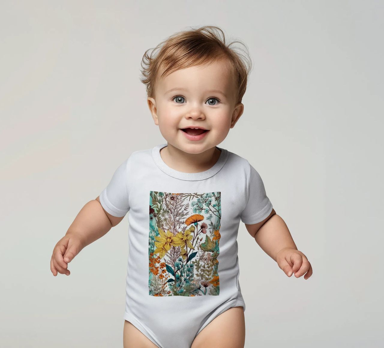 Bloemen weide natuur kunst D babyrompertje korte mouwen van Justyna Jaszke JBJart