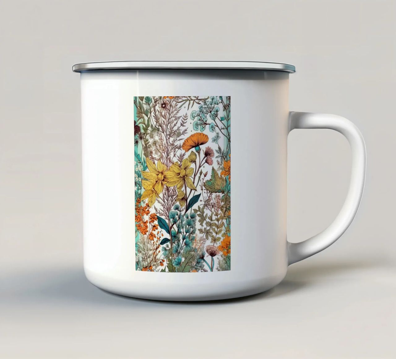Bloemen weide natuur kunst D emaille mok van Justyna Jaszke JBJart