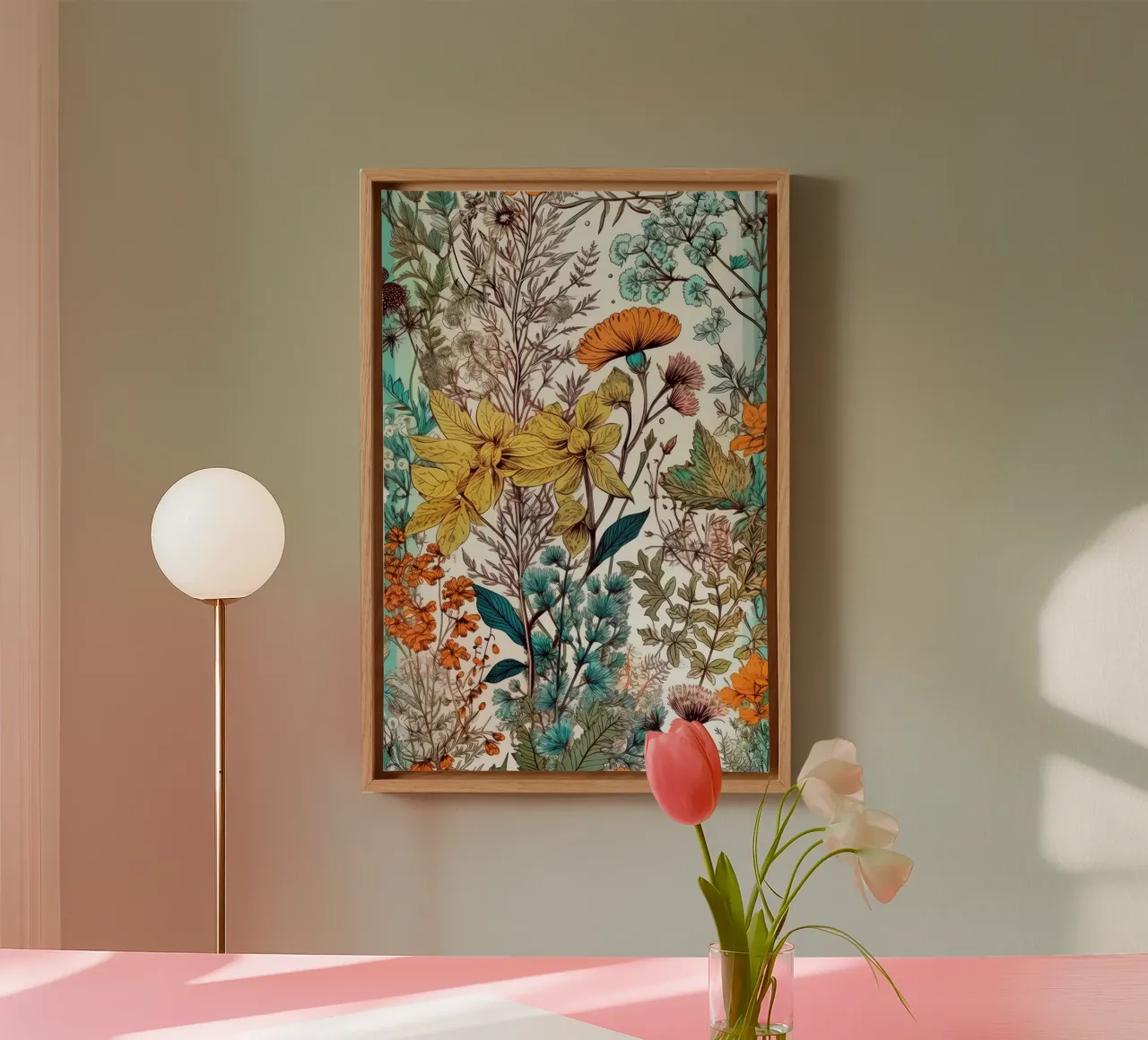 Bloemen weide natuur kunst D canvas met Baklijst van Justyna Jaszke JBJart