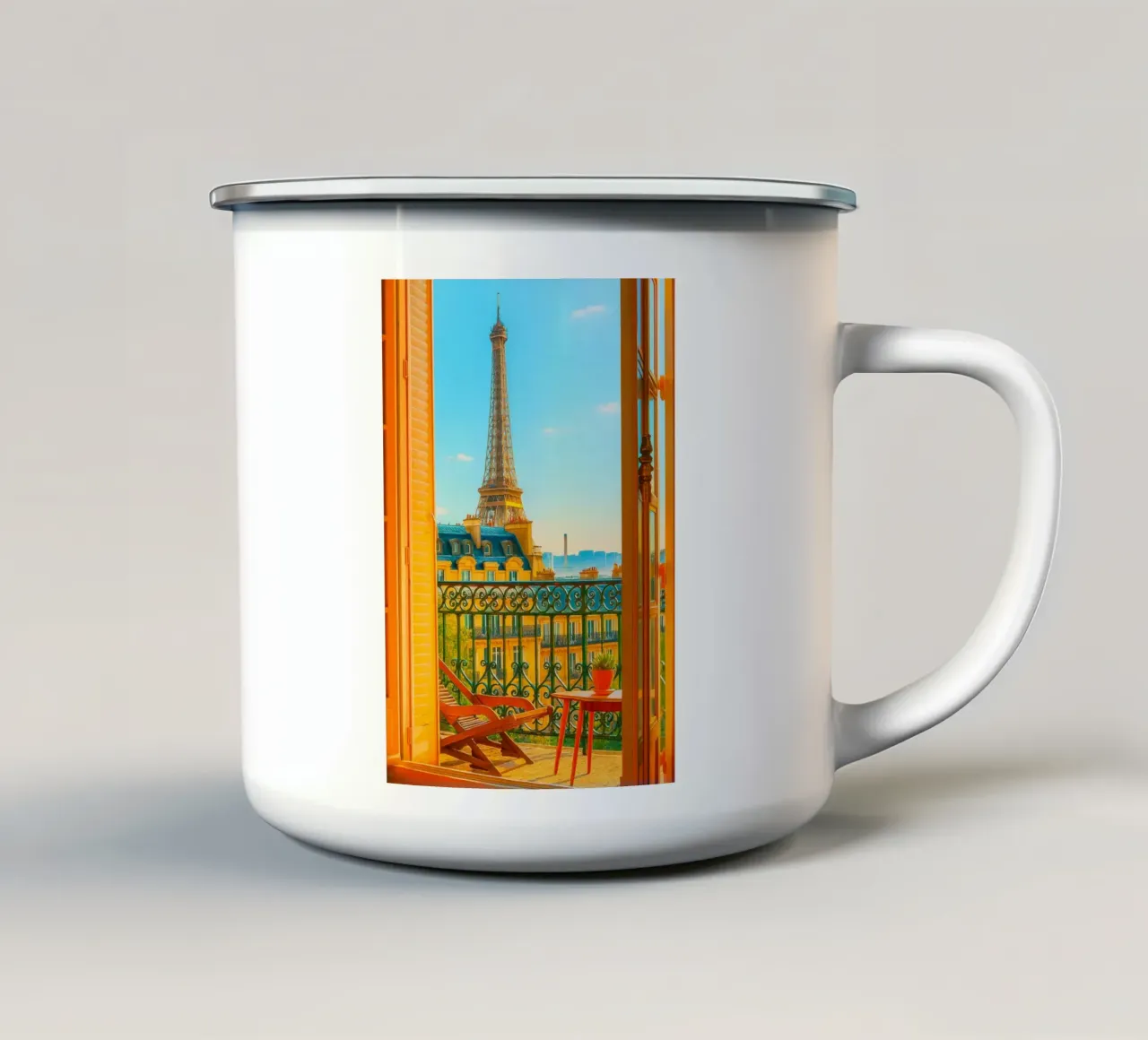 vue de la Tour Eiffel depuis l'hôtel photographie rétro mug en émail de lottuz
