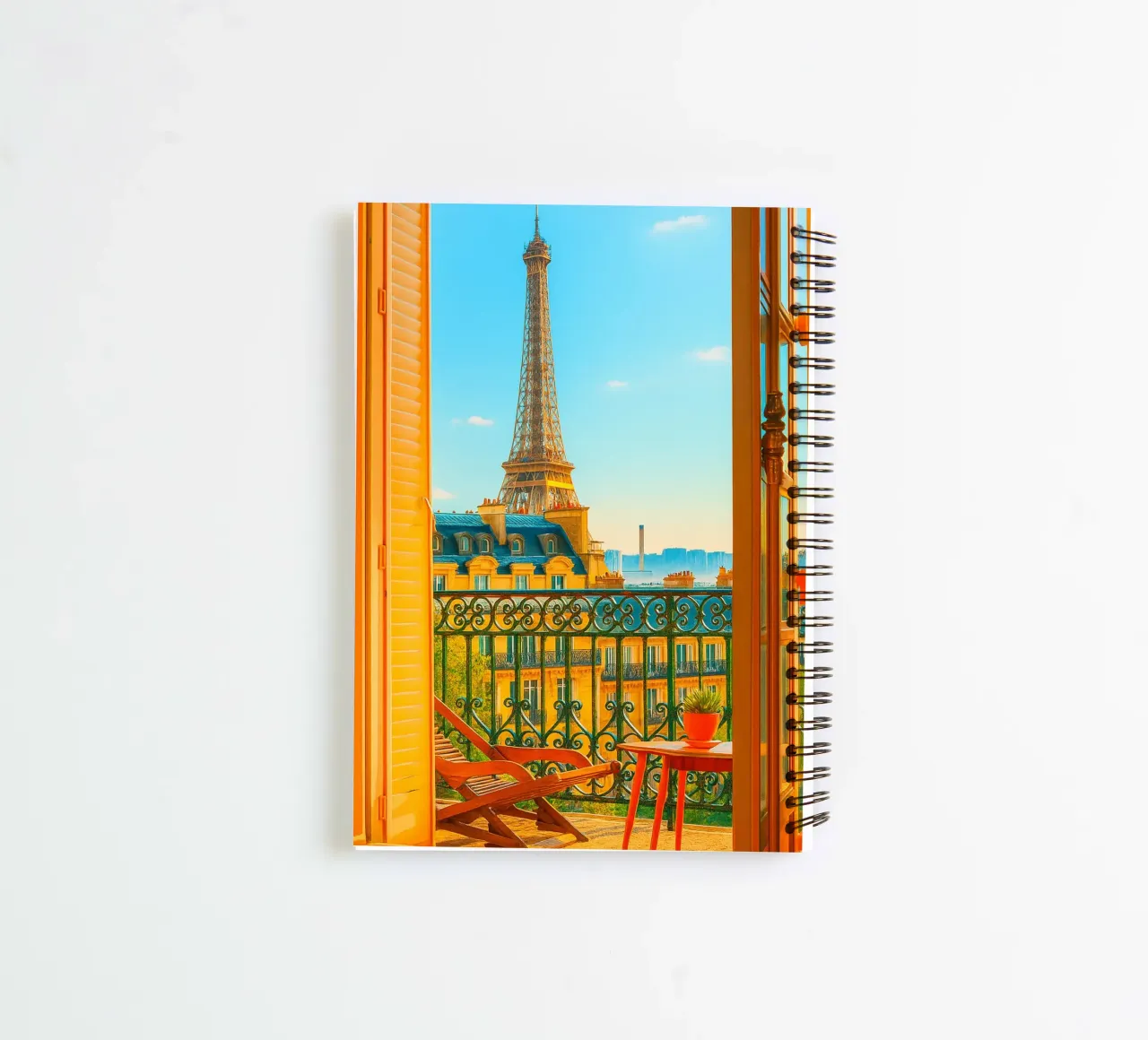 view of the Eiffel Tower from the hotel retro photography spiral notebook by lottuz