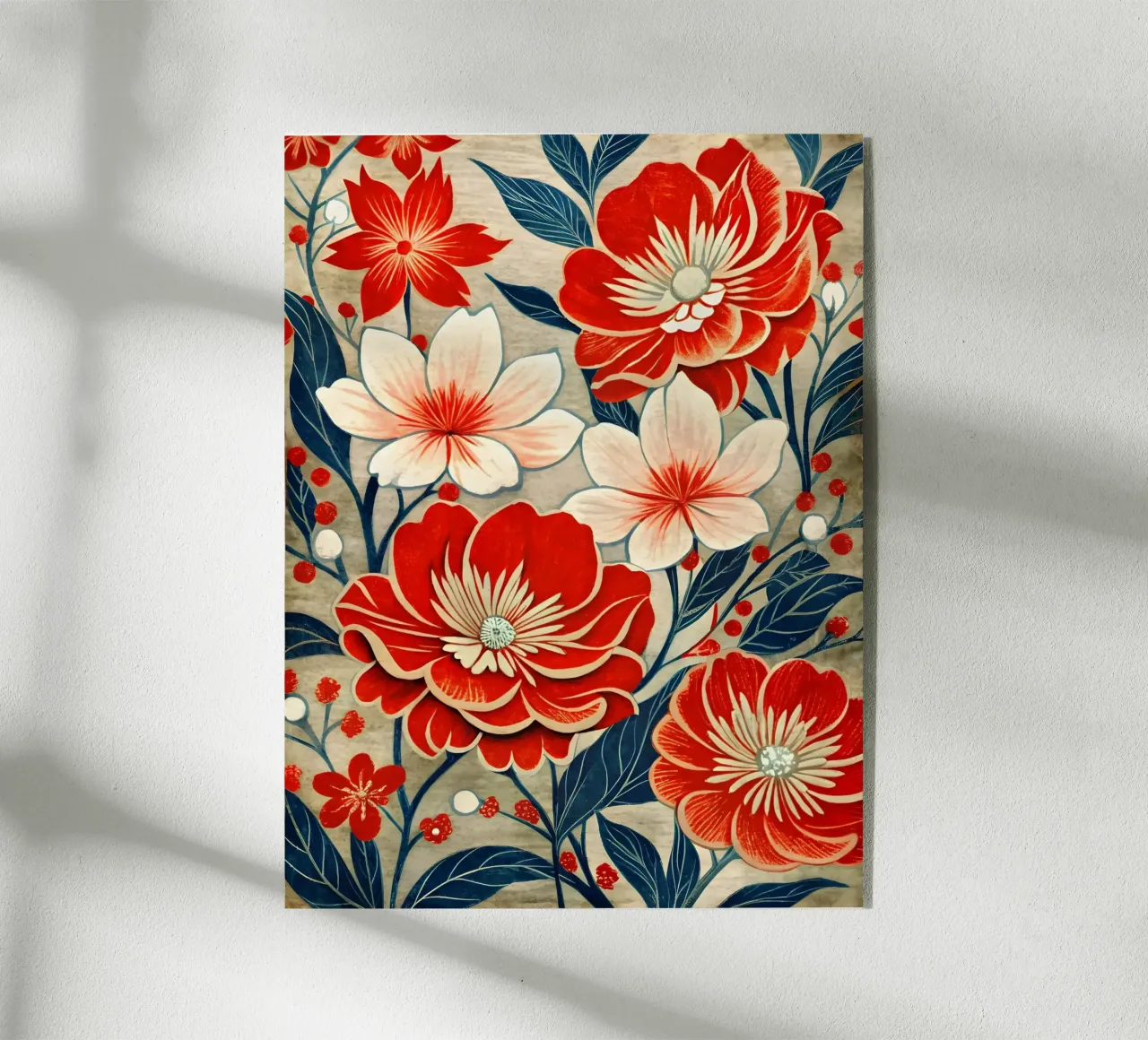 Arazzo floreale cremisi e crema plexiglass da Artistic-shop