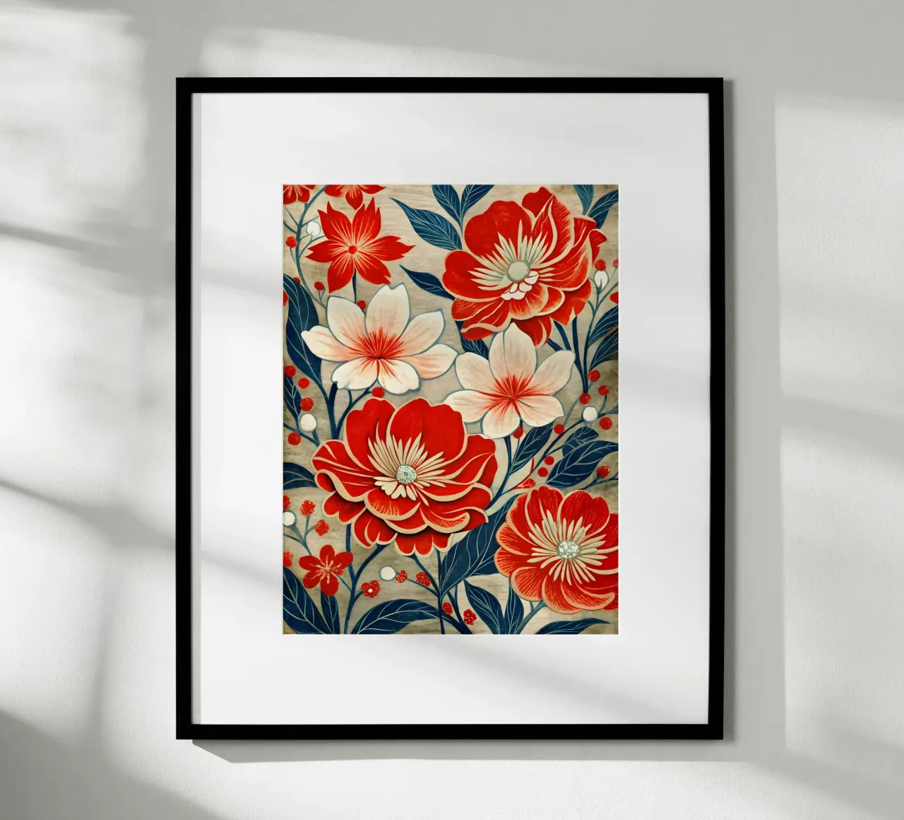Arazzo floreale cremisi e crema poster da Artistic-shop