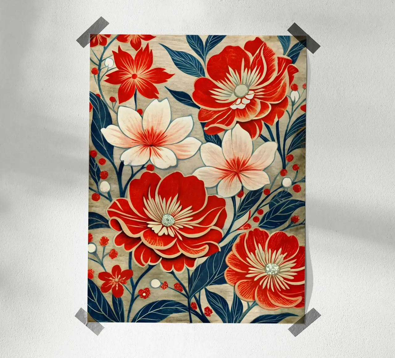Arazzo floreale cremisi e crema poster da Artistic-shop