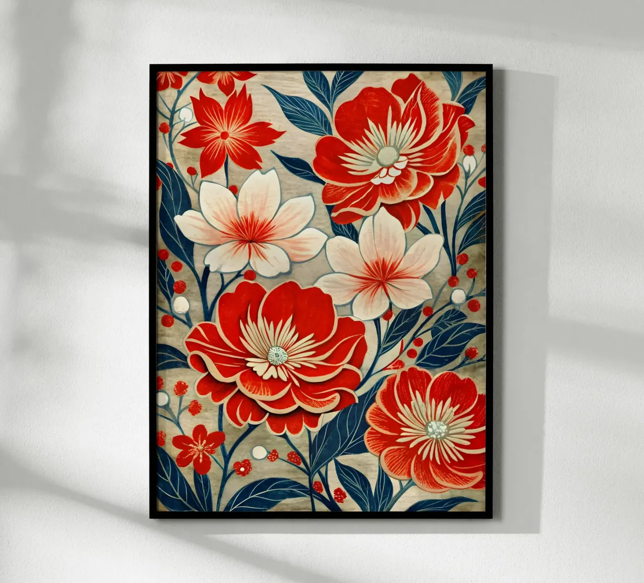 Arazzo floreale cremisi e crema poster da Artistic-shop