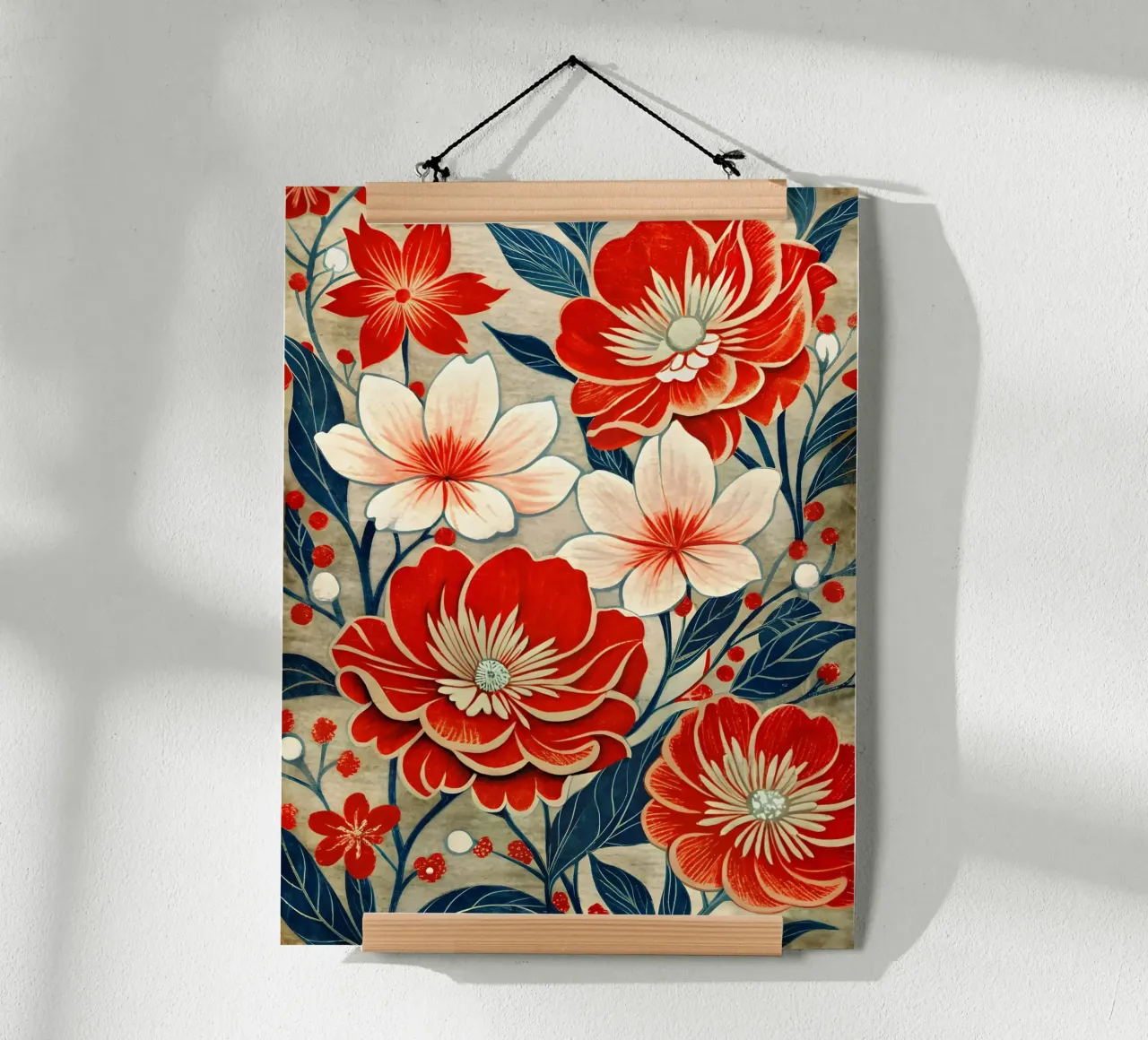 Arazzo floreale cremisi e crema poster da Artistic-shop