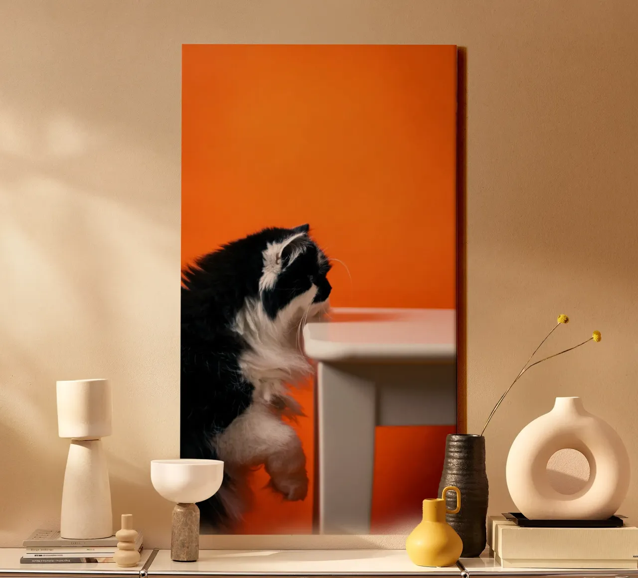 cat table in orange shade tela da feny