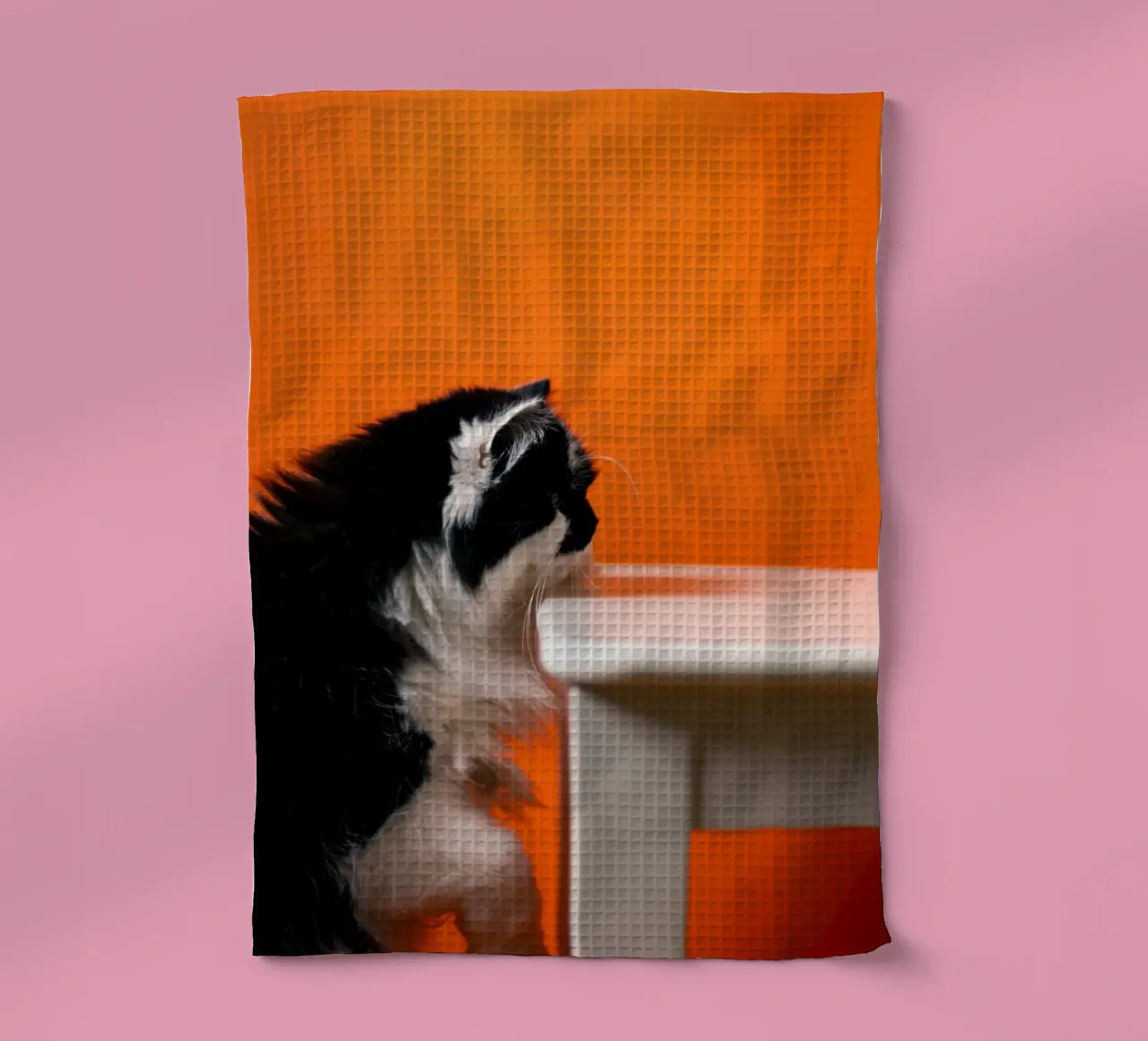 cat table in orange shade canovaccio da cucina da feny