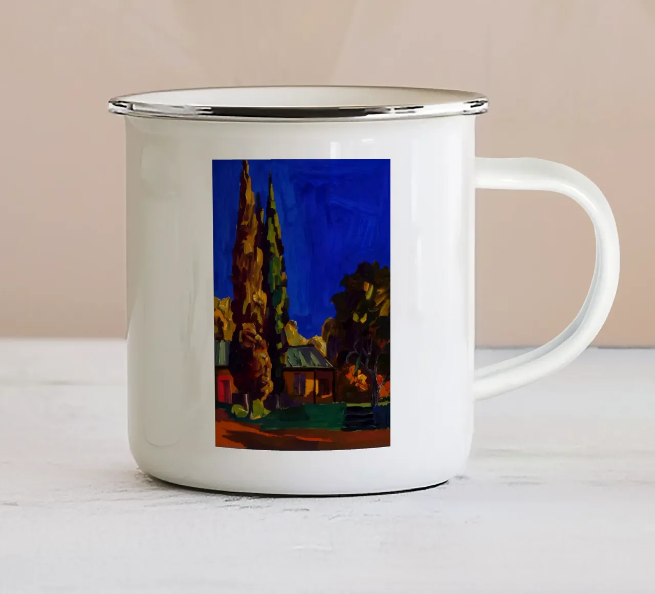 I giganti del cipresso di mezzanotte tazza in smalto da Angkasa Mist
