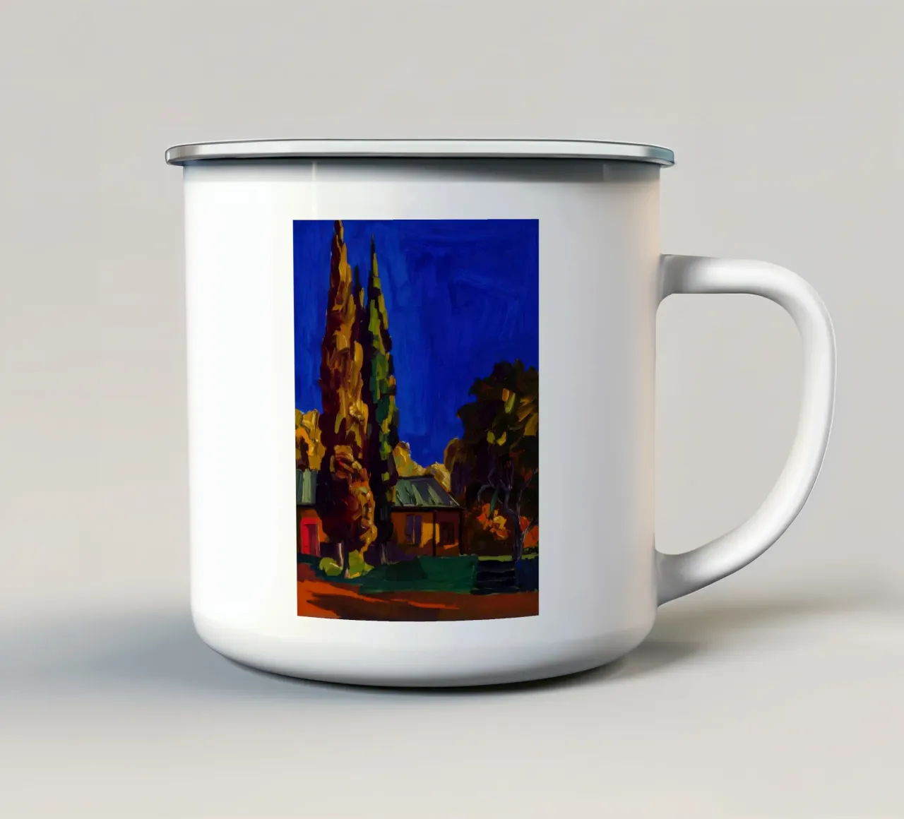 I giganti del cipresso di mezzanotte tazza in smalto da Angkasa Mist