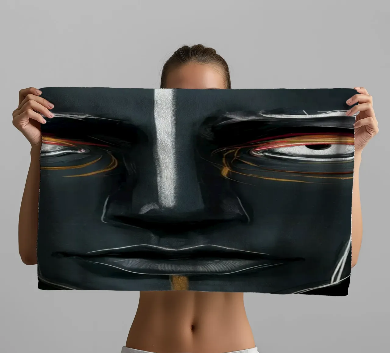 Symmetric Shadow Self towel by Katarsis Mann