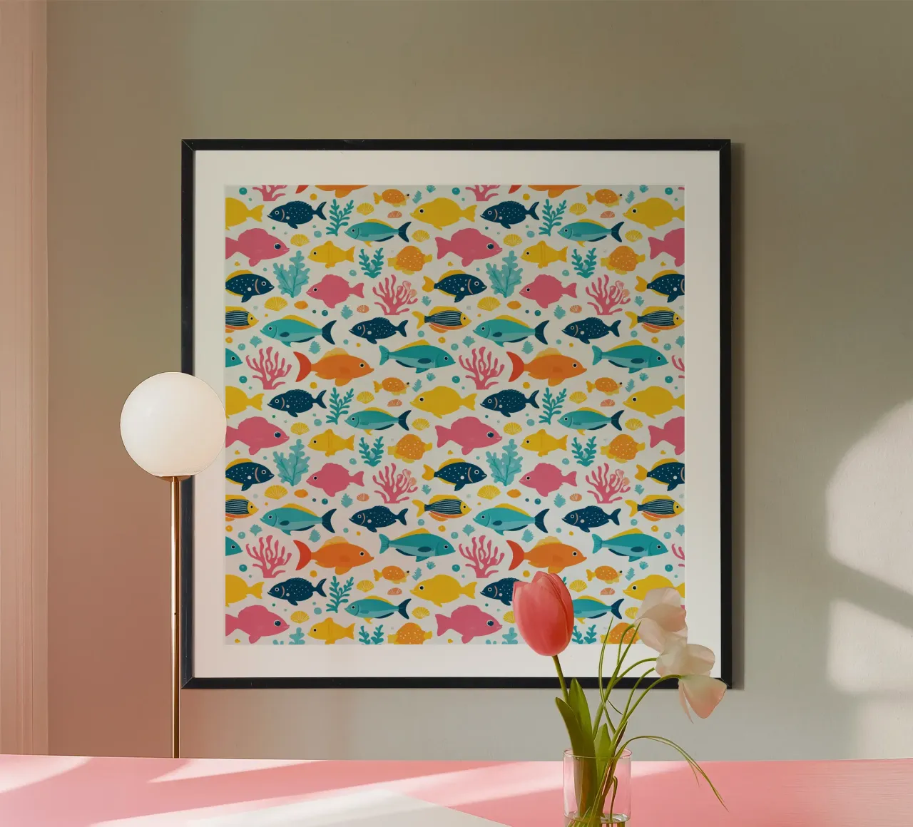 Mondo sommerso - Modello di pesce 2 poster con telaio in alluminio da Hightown Design
