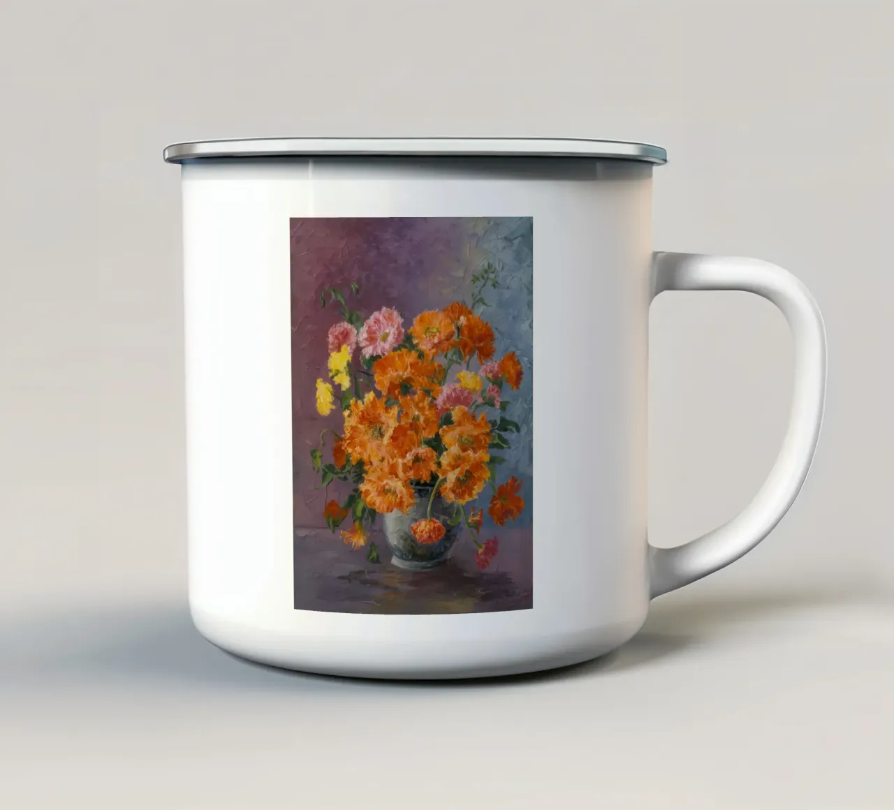 Bouquet di calendule al tramonto tazza in smalto da Angkasa Mist