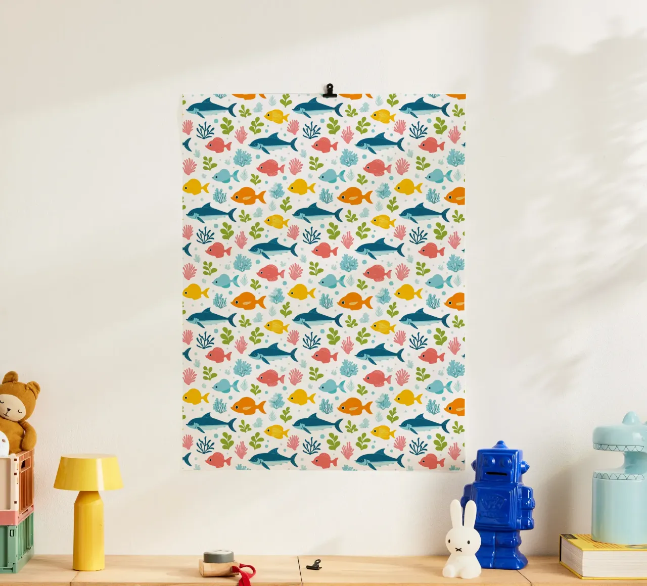 Mondo sommerso - Modello di pesce 3 poster con telaio in alluminio da Hightown Design