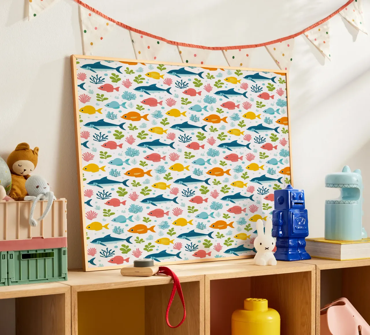 Mondo sommerso - Modello di pesce 3 poster con telaio in alluminio da Hightown Design