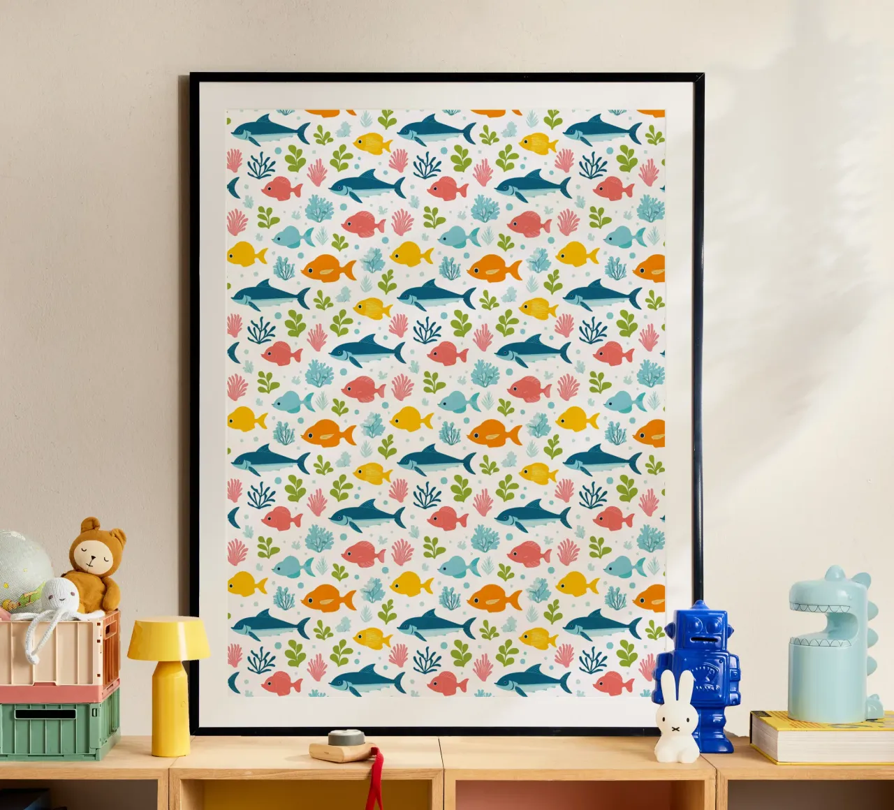Mondo sommerso - Modello di pesce 3 poster con telaio in alluminio da Hightown Design