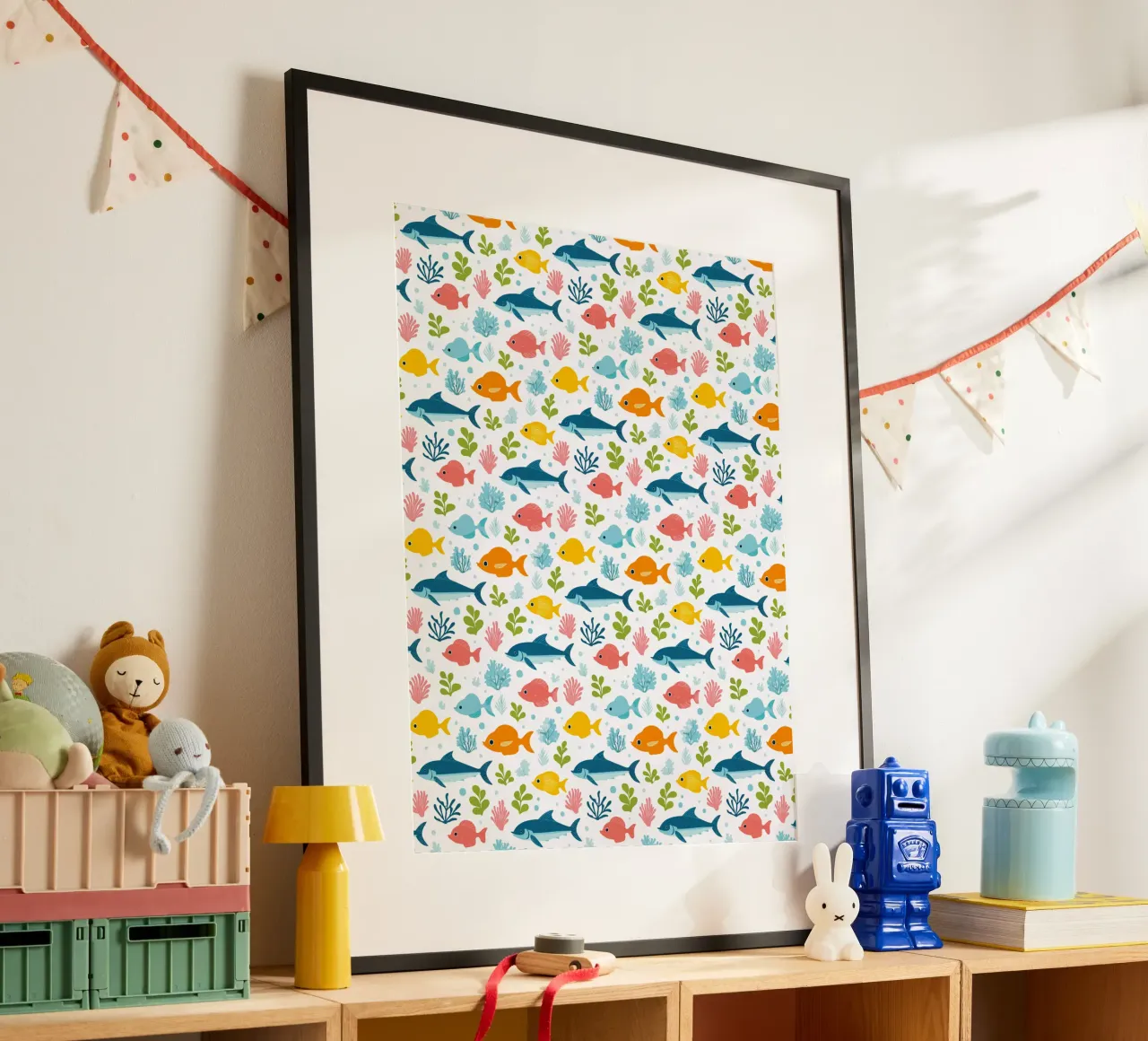 Mondo sommerso - Modello di pesce 3 poster con telaio in alluminio da Hightown Design