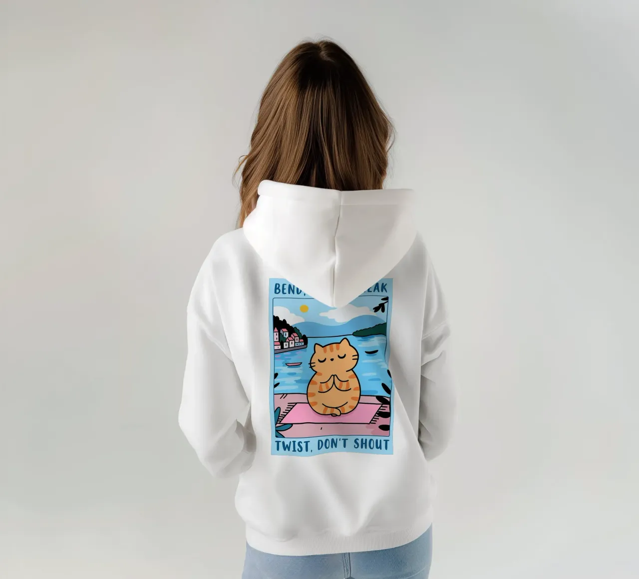 bend dont break twist dont shout funny yoga cat drawing sudadera con capucha de dahlianz