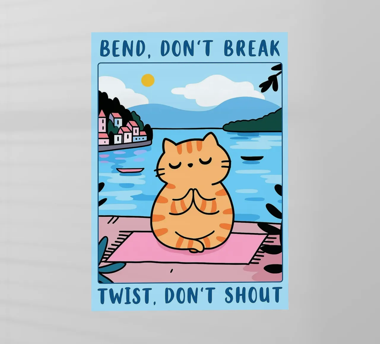bend dont break twist dont shout funny yoga cat drawing lámina retroiluminada de dahlianz