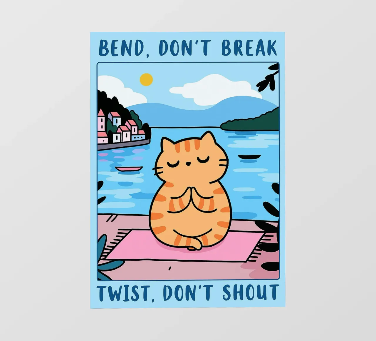 bend dont break twist dont shout funny yoga cat drawing lámina retroiluminada de dahlianz