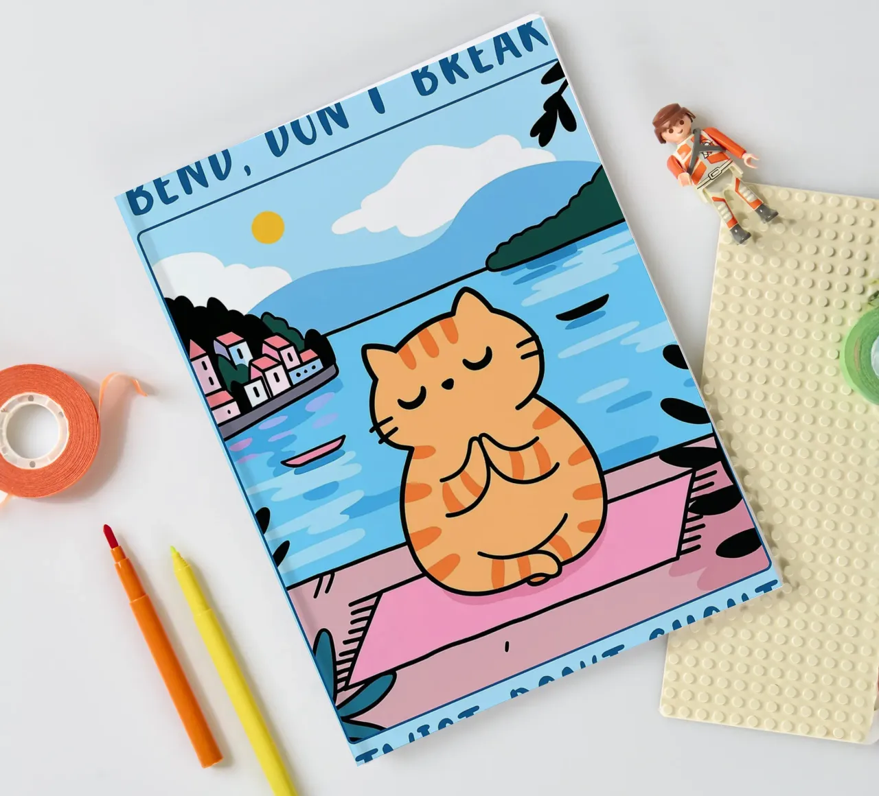 bend dont break twist dont shout funny yoga cat drawing notebook by dahlianz