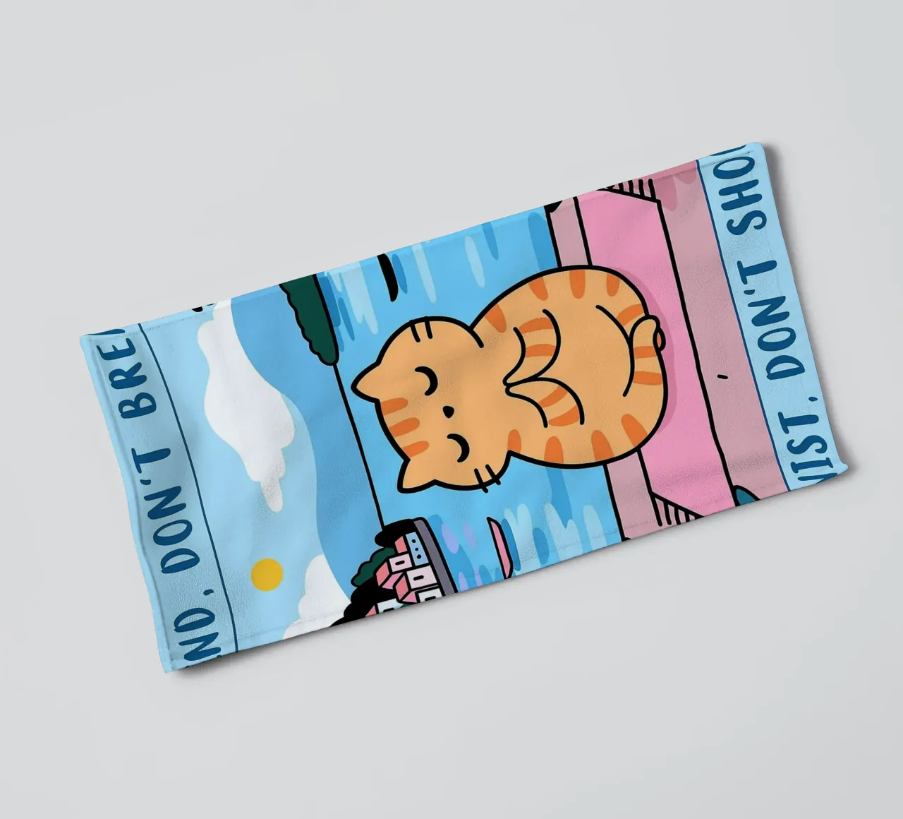 bend dont break twist dont shout funny yoga cat drawing towel by dahlianz